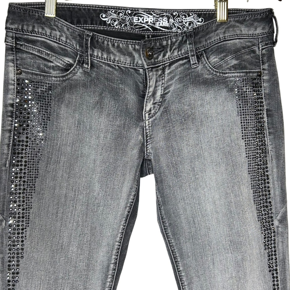 Express Zelda Jean size 8 Legging Slim Fit Ultra Low Rise Gray Rhinestone‎ Jeans